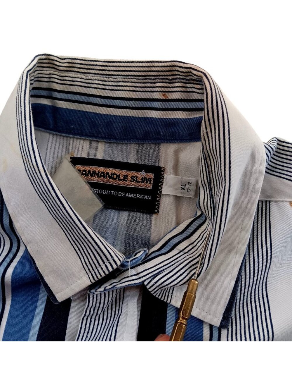 Panhandle Slim Mens 2XL Vtg Western Cowboy Shirt Blue White Striped Short Sleeve